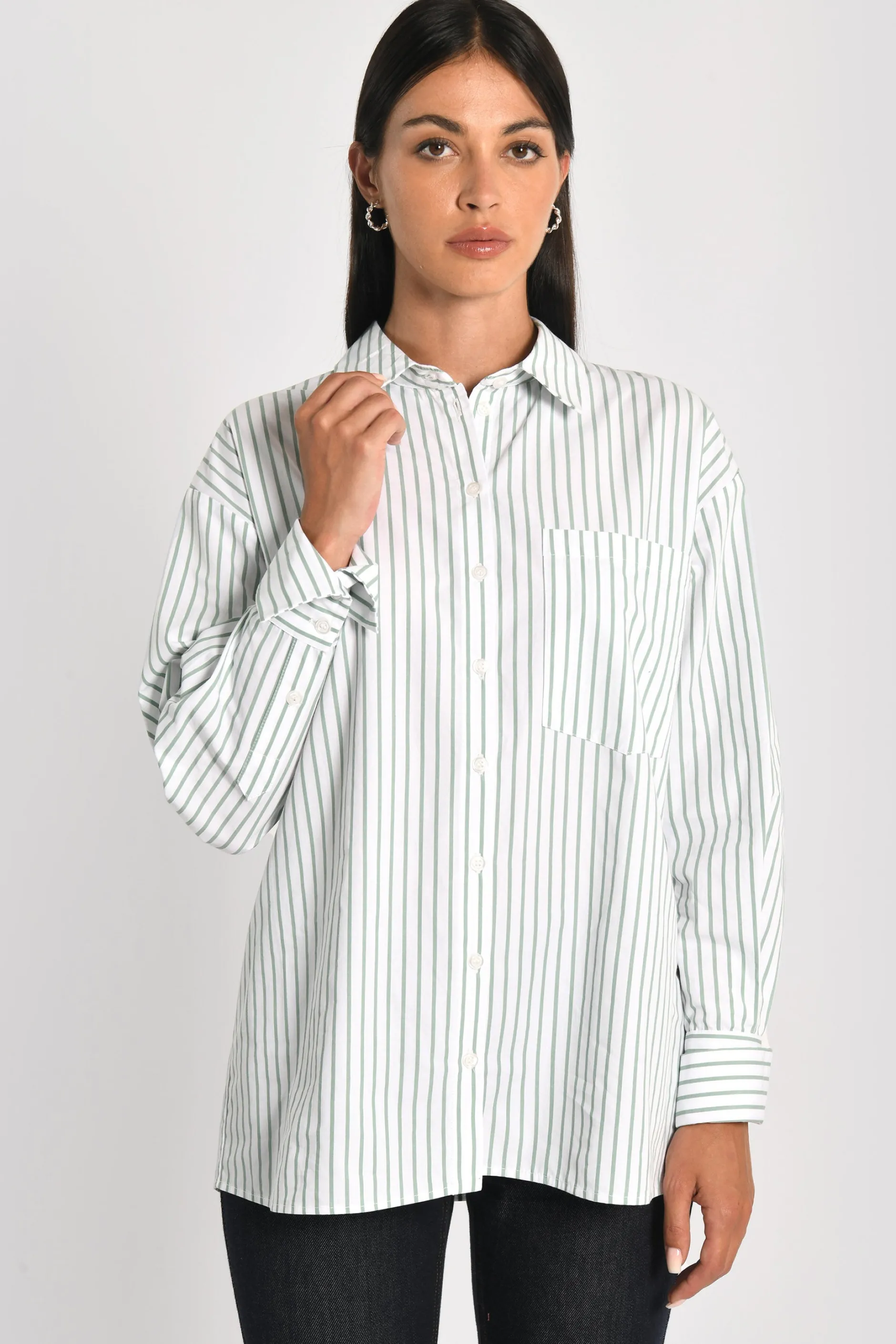 Cheap KOOKAÏ CHEMISE À FINES RAYURES RITA BLANC/VERT Blancvert