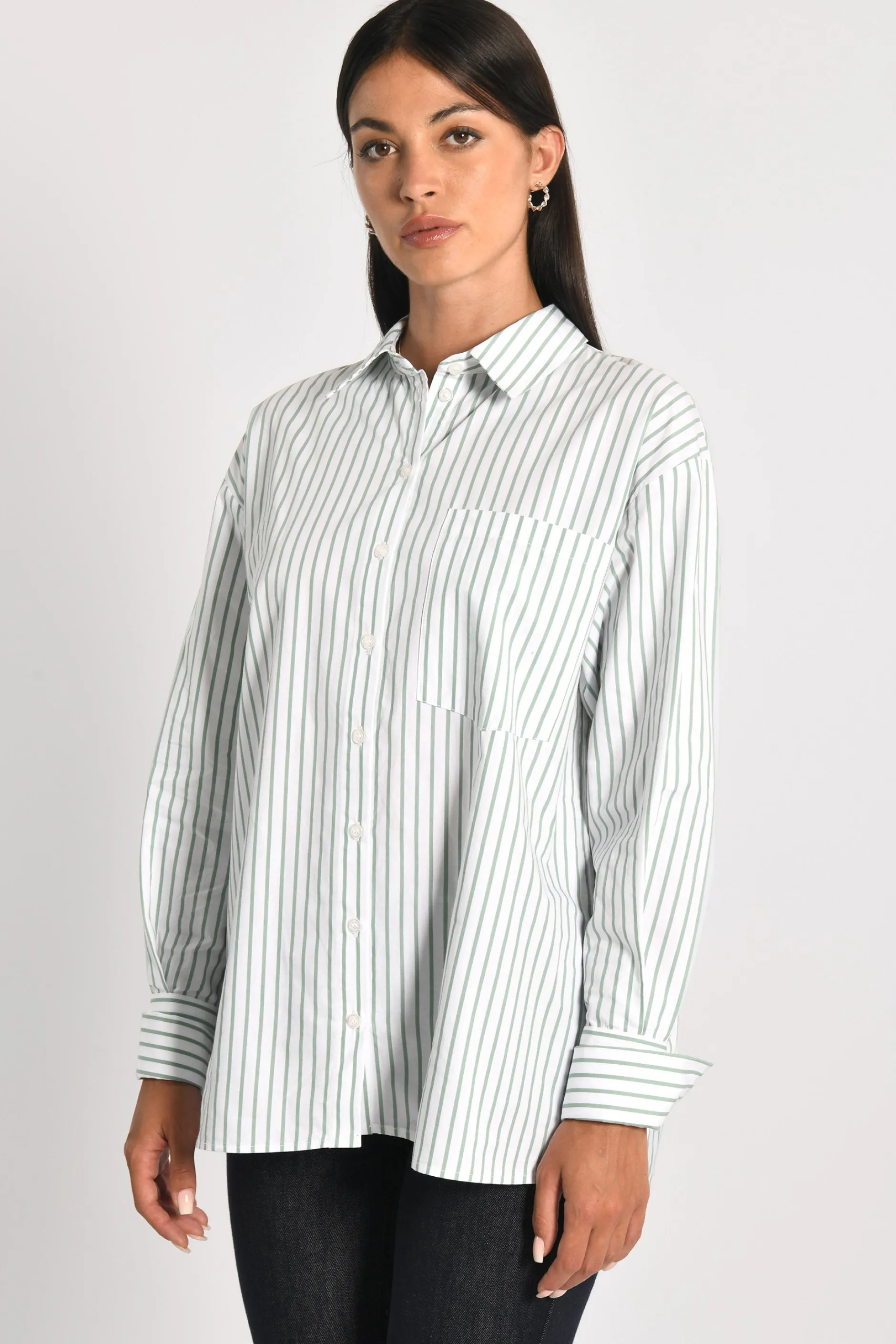 Cheap KOOKAÏ CHEMISE À FINES RAYURES RITA BLANC/VERT Blancvert