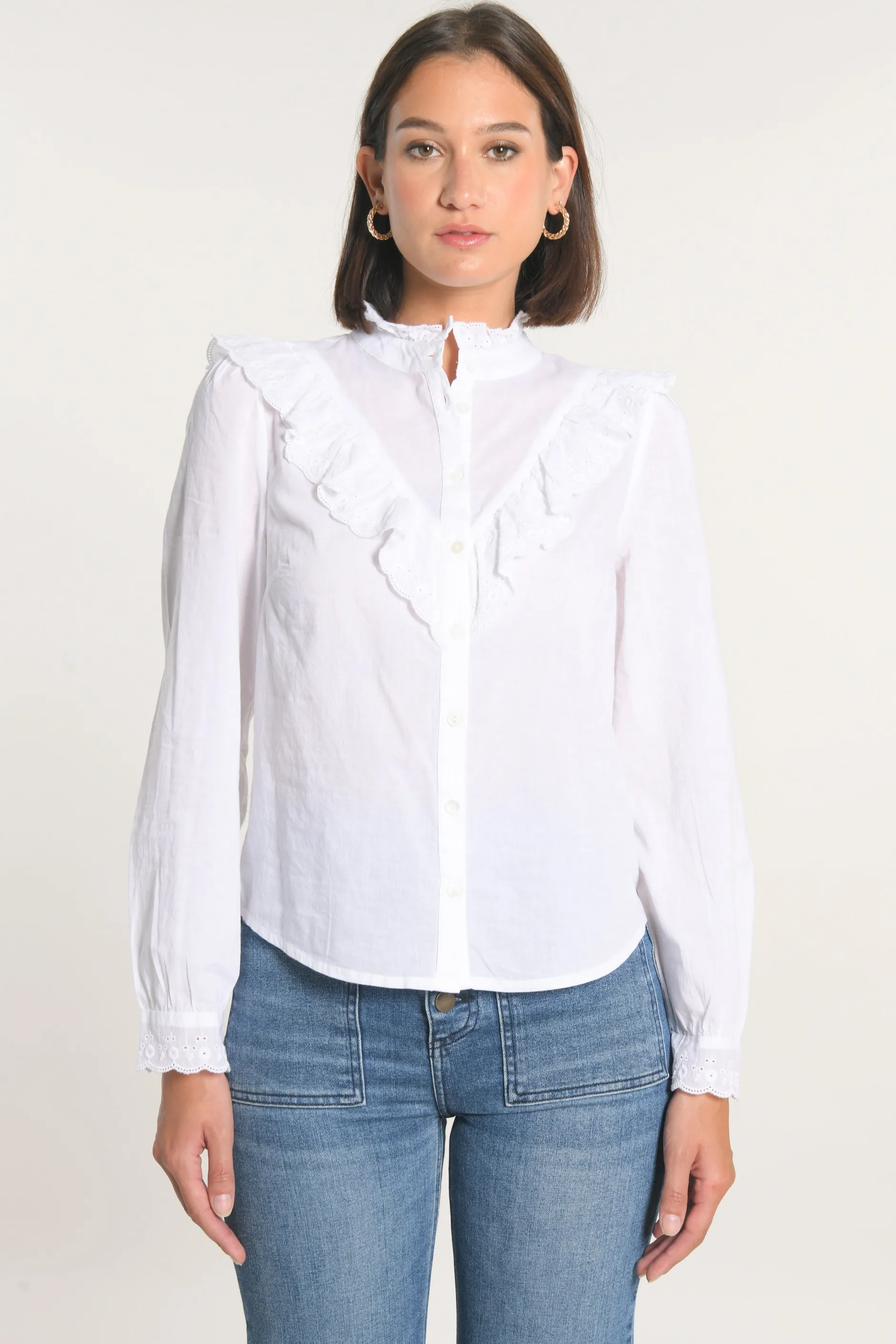 Store KOOKAÏ CHEMISIER EMMA BORDERIES ANGLAISES Blanc
