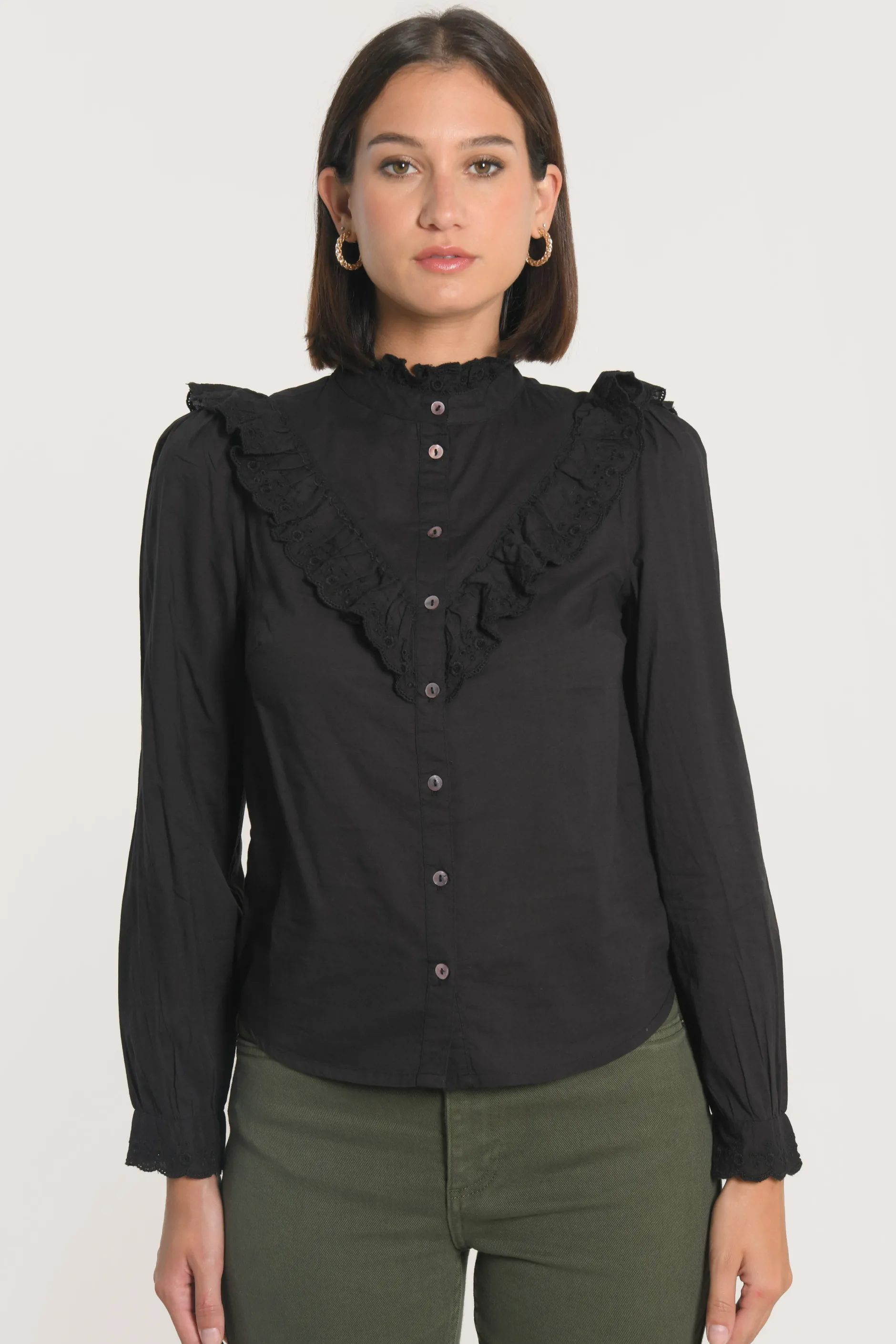 Best Sale KOOKAÏ CHEMISIER EMMA BRODERIES ANGLAISES Noir