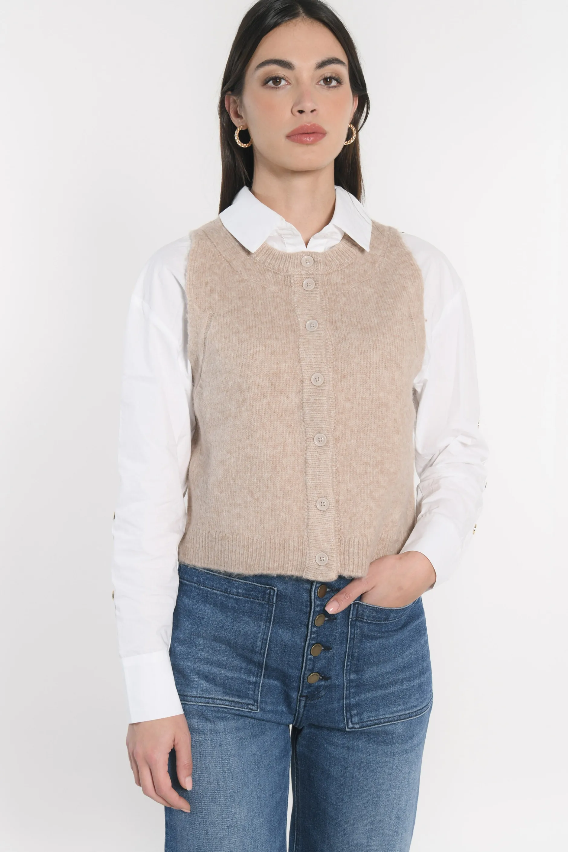 Online KOOKAÏ GILET JOANA TAUPE CHINÉ Taupechine
