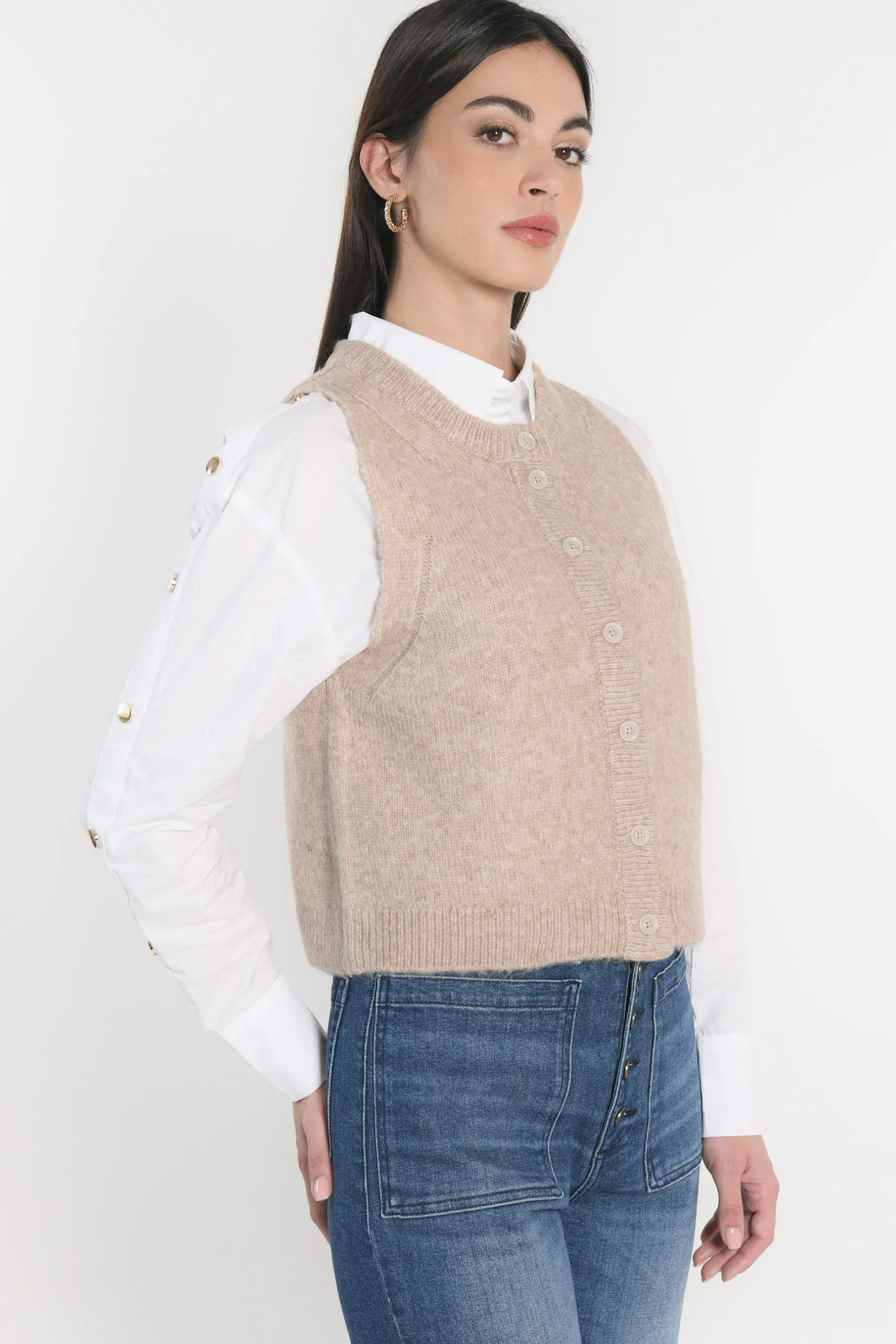 Online KOOKAÏ GILET JOANA TAUPE CHINÉ Taupechine