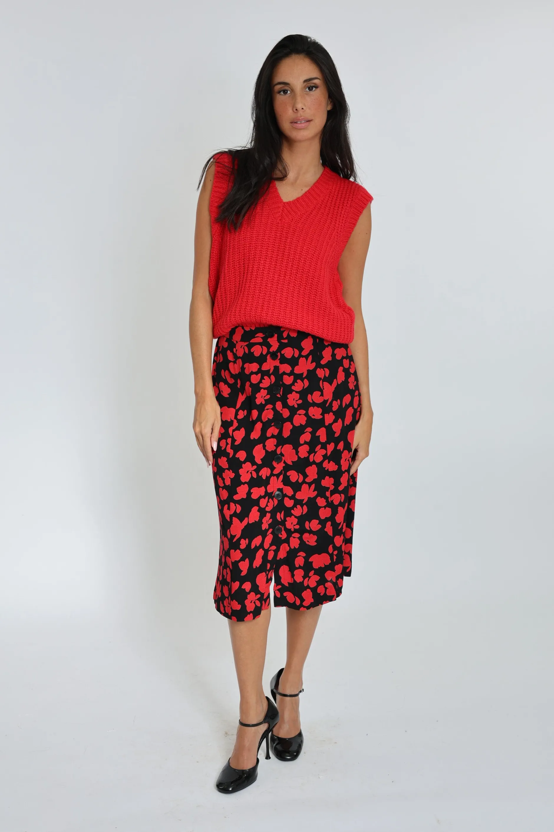 Best Sale KOOKAÏ JUPE MIDI CARMEN Noir/rouge