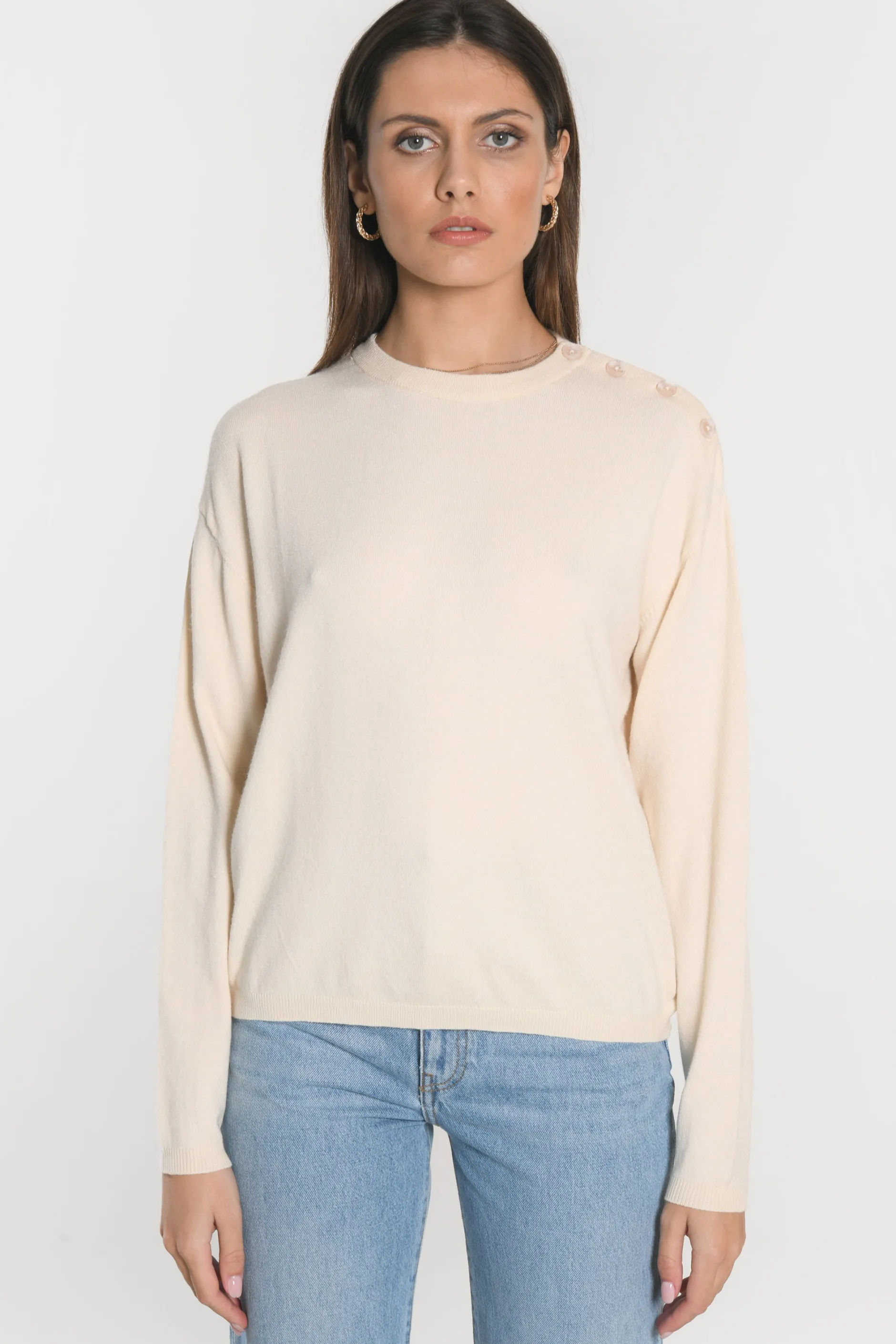 Shop KOOKAÏ PULL BOUTONNE NOLWENN Ecru