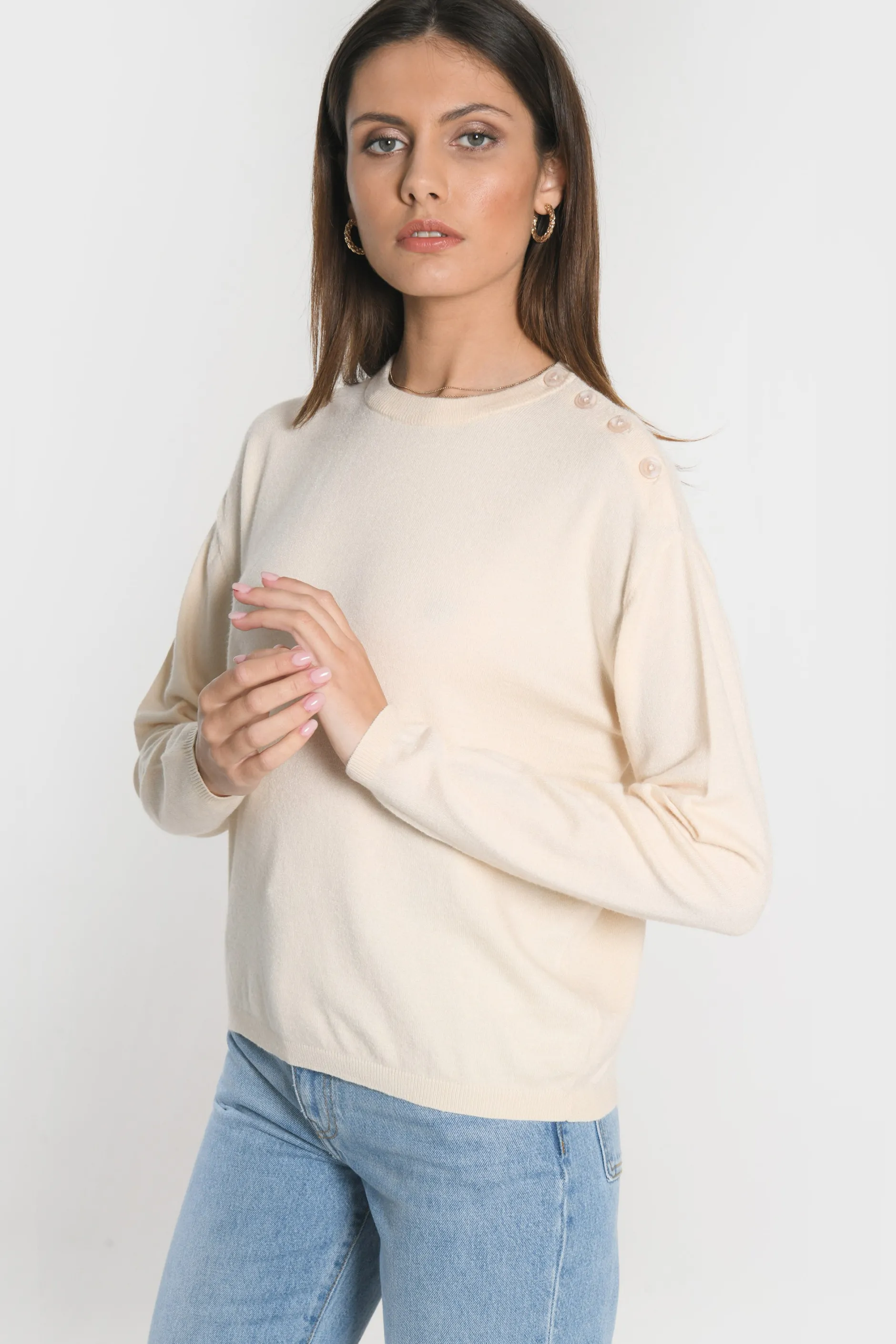 Shop KOOKAÏ PULL BOUTONNE NOLWENN Ecru