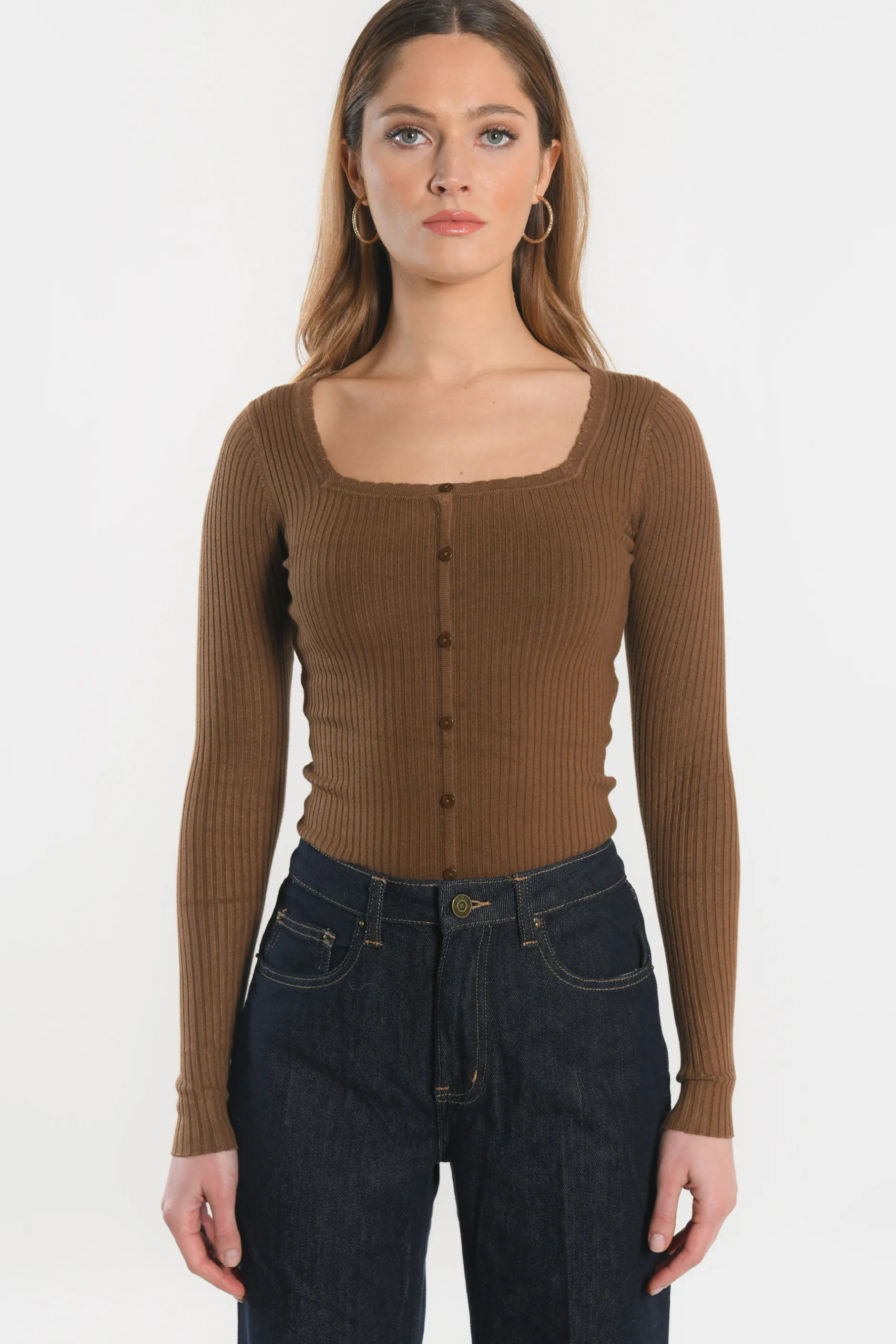 Cheap KOOKAÏ PULL COL CARRE - ELISABETH - Sephia