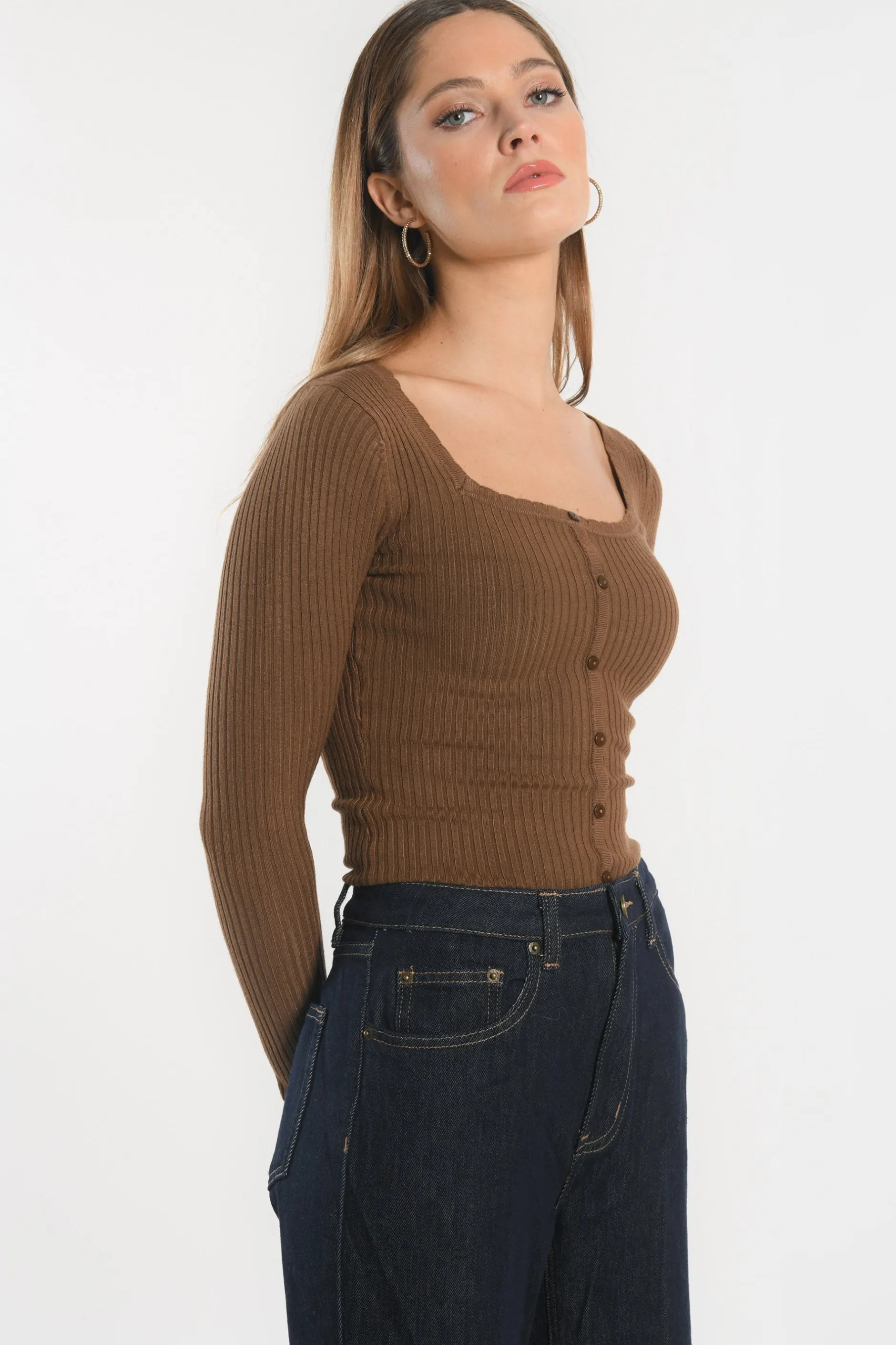 Cheap KOOKAÏ PULL COL CARRE - ELISABETH - Sephia