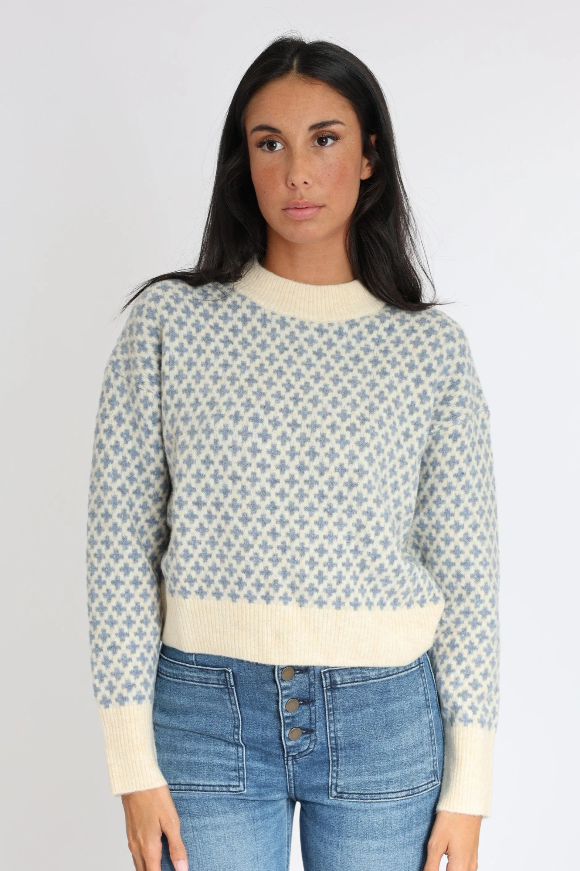 Store KOOKAÏ PULL JACQUARD ALICE Beige/bleu
