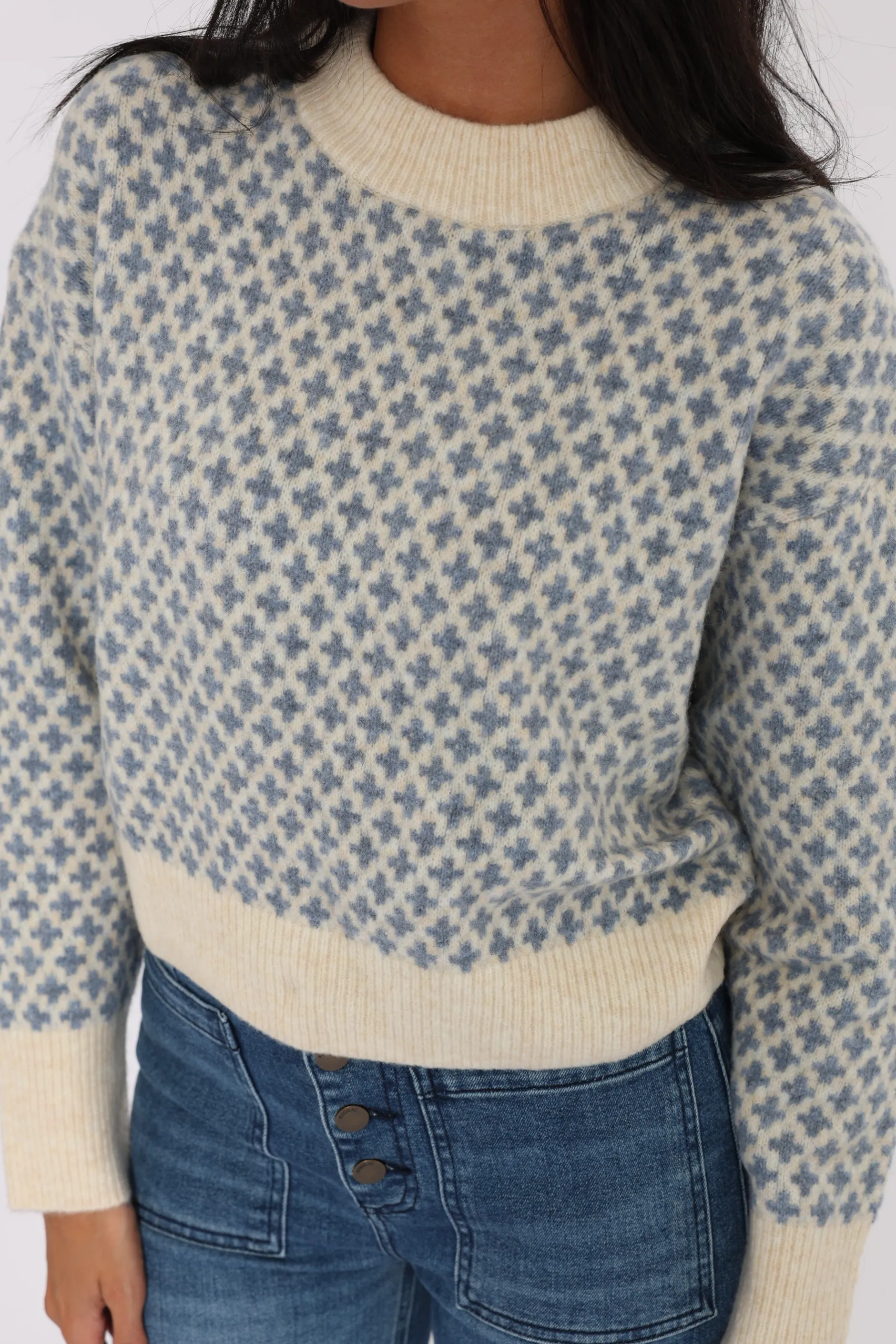 Store KOOKAÏ PULL JACQUARD ALICE Beige/bleu