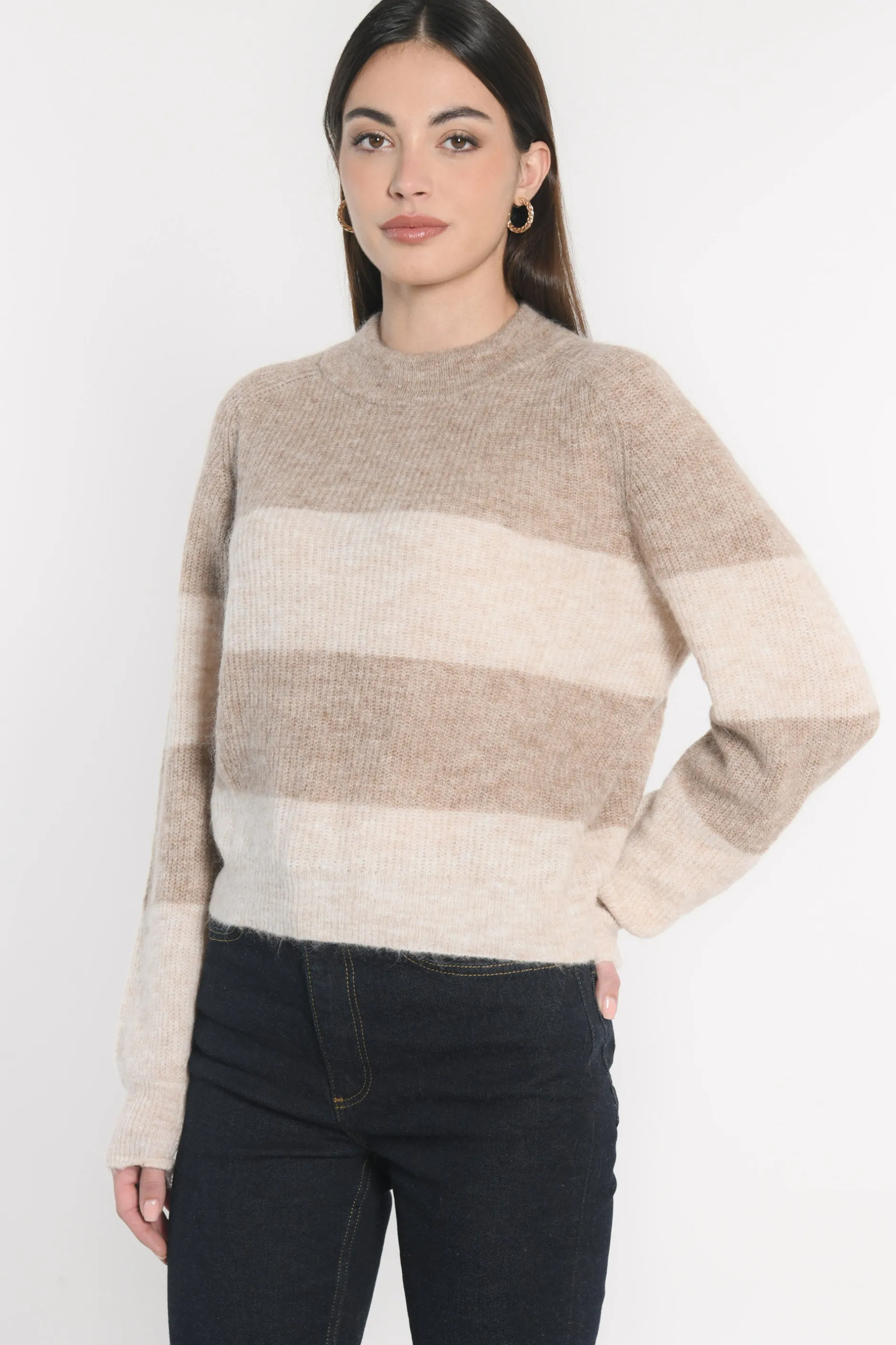 Best KOOKAÏ PULL RAYÉ COLETTE BROWN/BEIGE CHINÉ Brown/beigechine