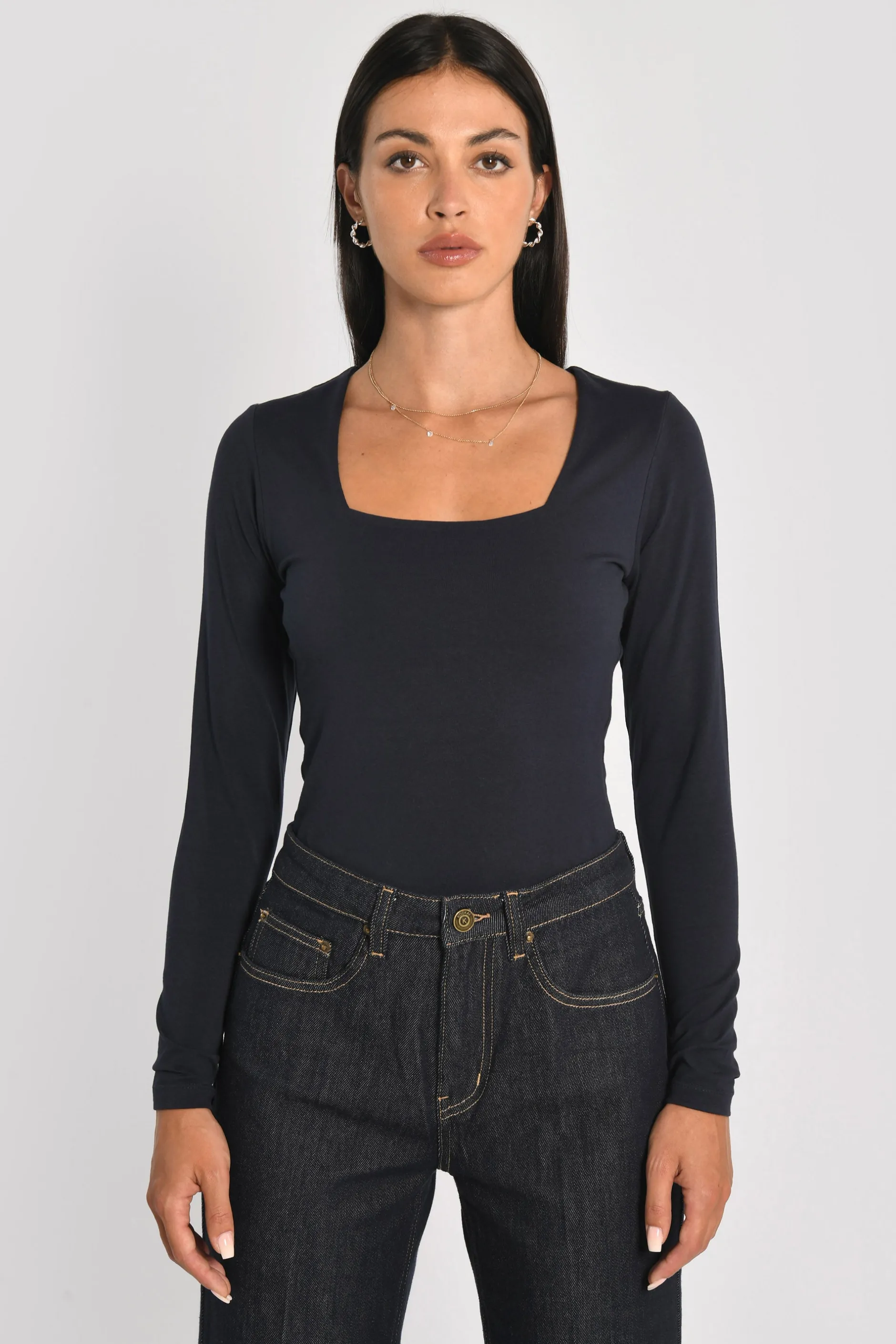 Online KOOKAÏ T-SHIRT COL CARRÉ CLEMENTINE Navy