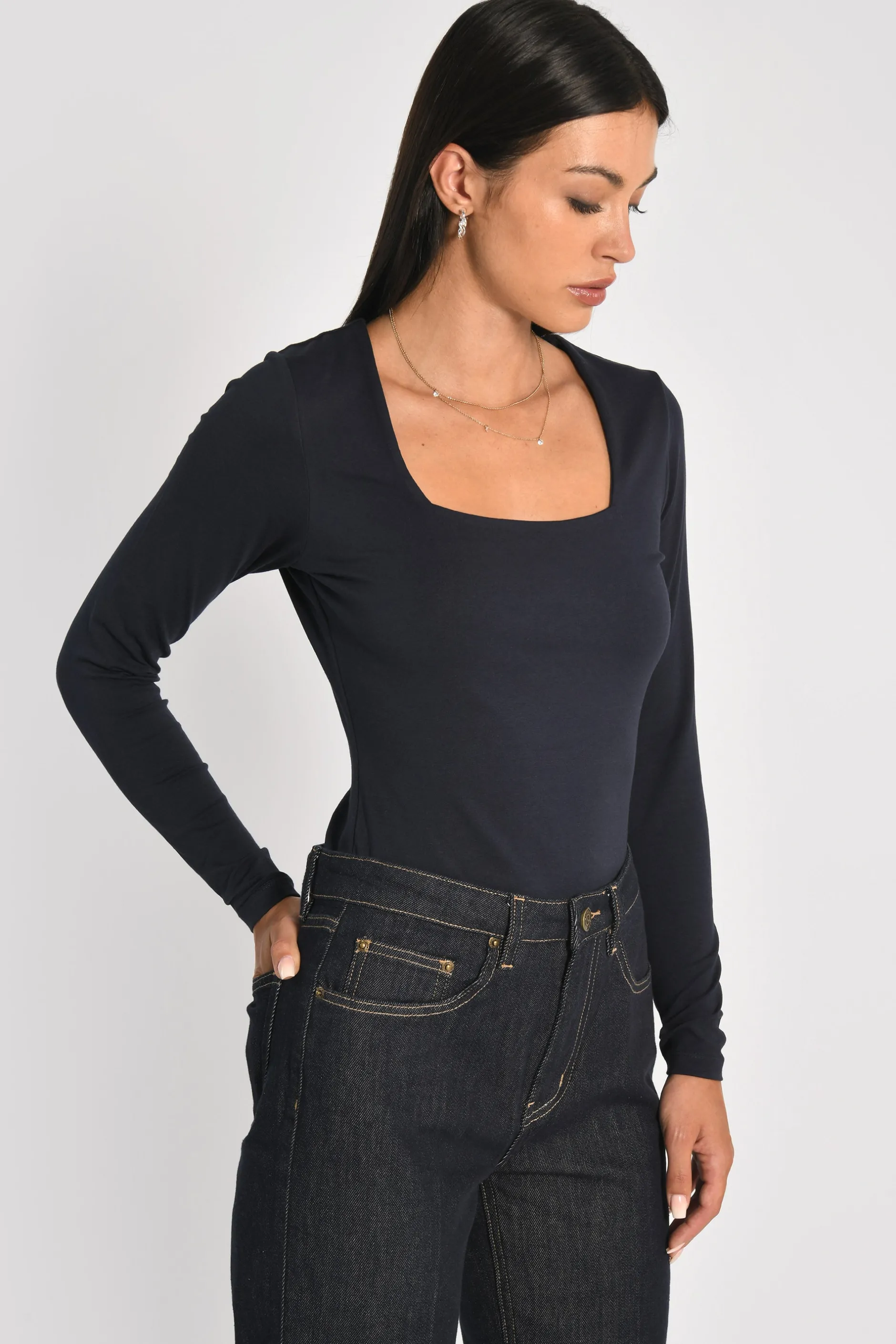 Online KOOKAÏ T-SHIRT COL CARRÉ CLEMENTINE Navy