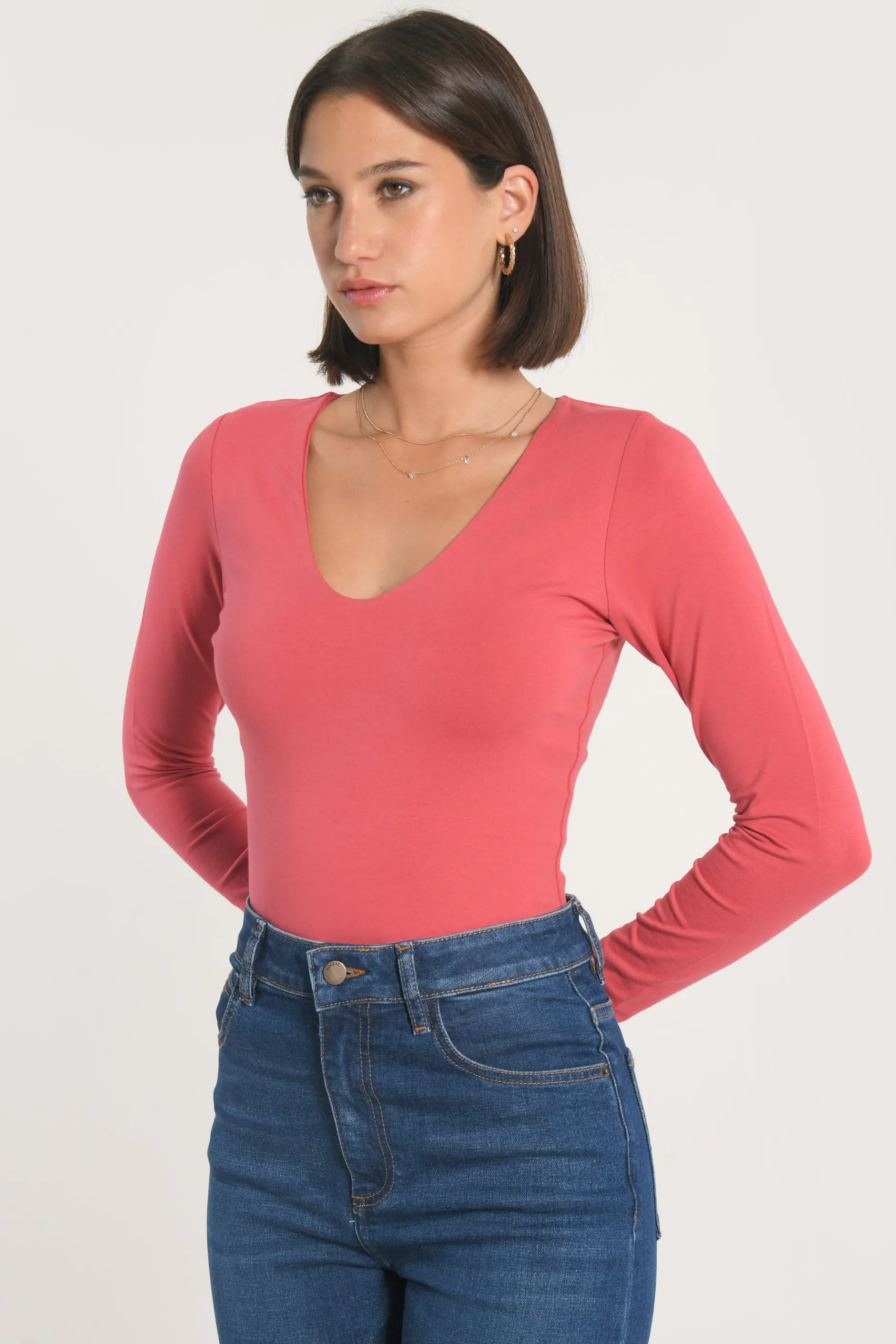 Fashion KOOKAÏ T-SHIRT COL V MATHILDA Berry
