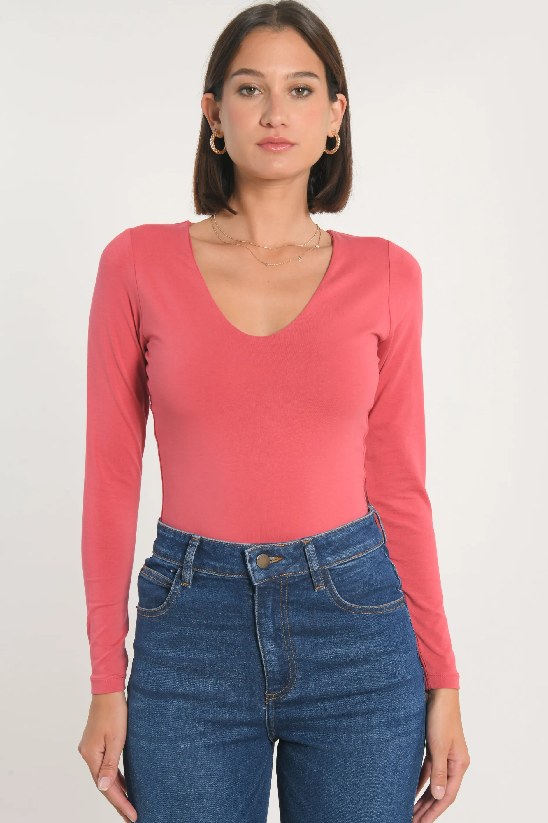 Fashion KOOKAÏ T-SHIRT COL V MATHILDA Berry