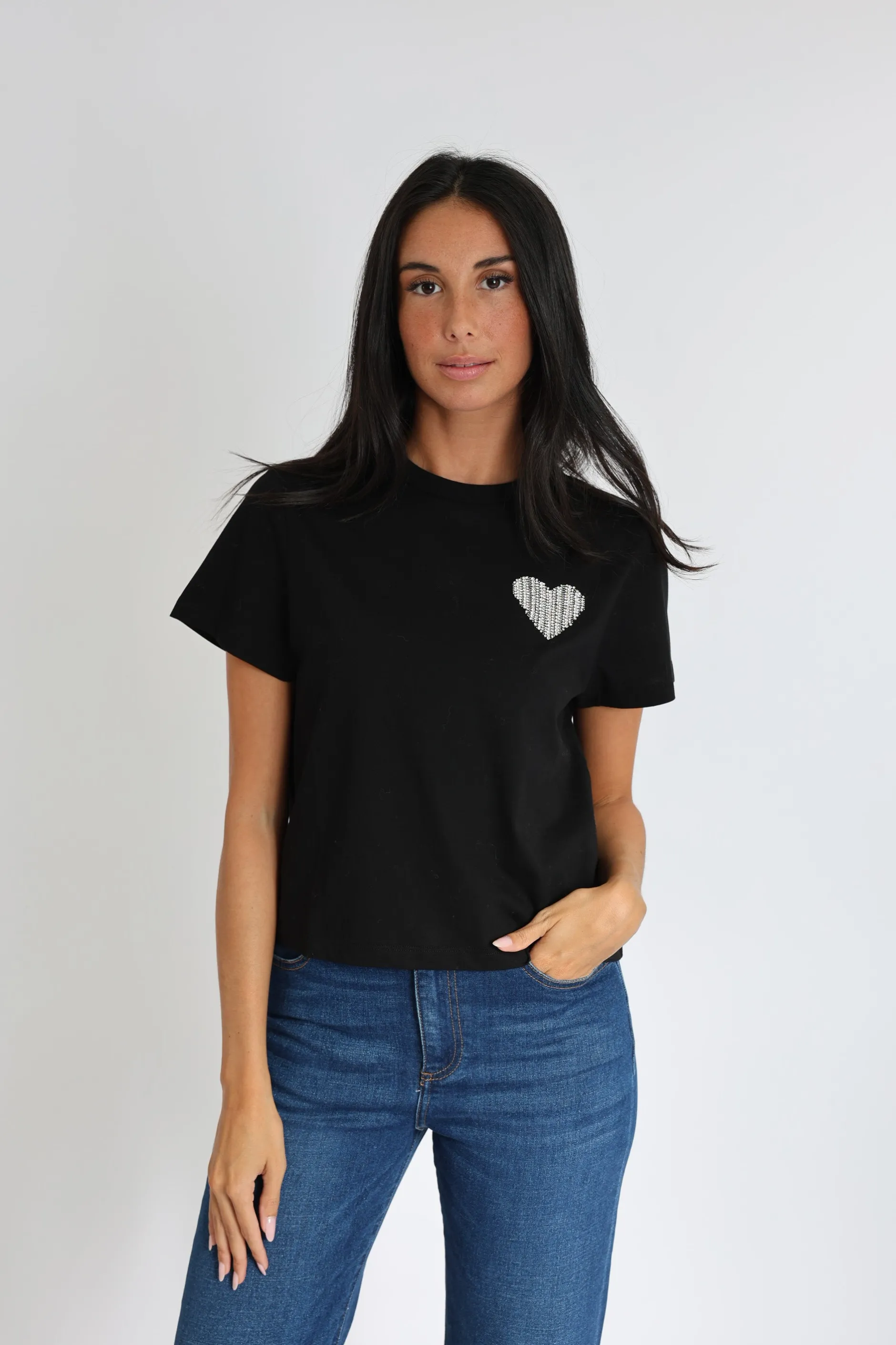 New KOOKAÏ T-SHIRT CŒR STRASS LUNA Noir
