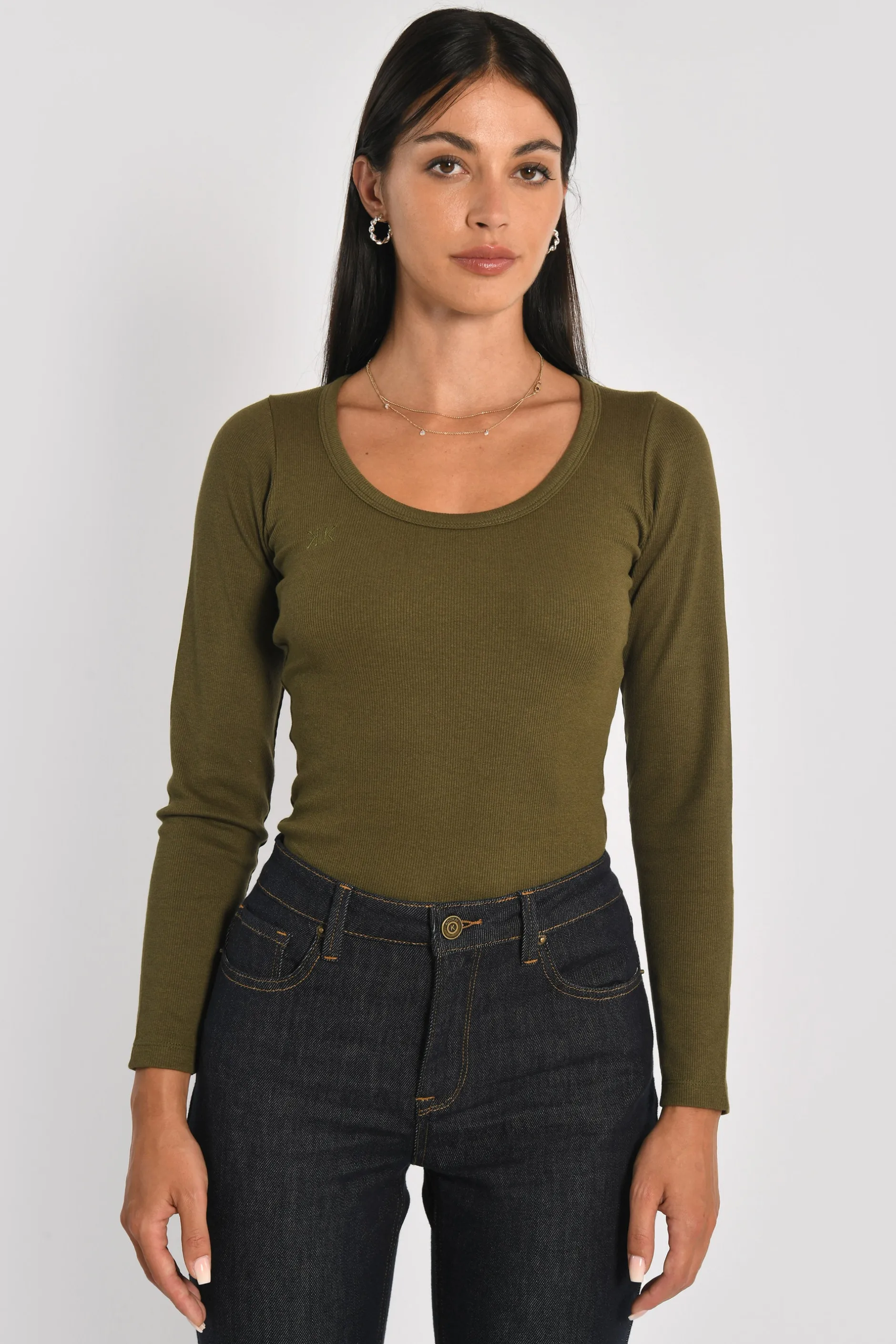 Shop KOOKAÏ T-SHIRT FINES COTES COL DANSEUSE MERRY Kaki